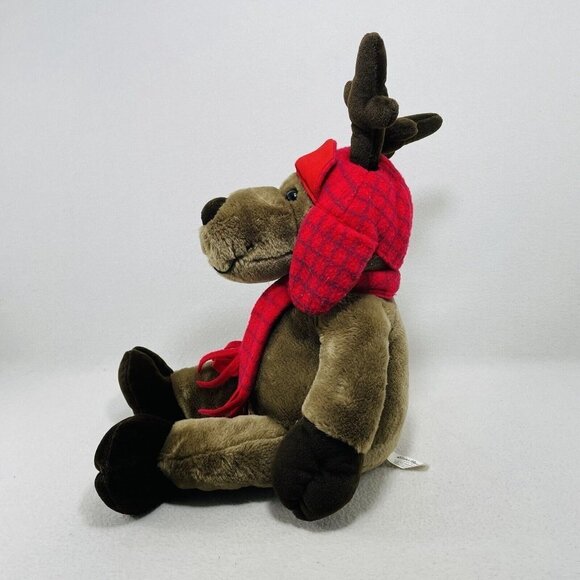 Vintage Eddie Bauer Deer Moose Plush 20” Christmas Winter Red Hat Scarf Antler - Picture 3 of 10